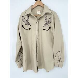 Men's Beige Western Shirt with Embroidered Eagles
